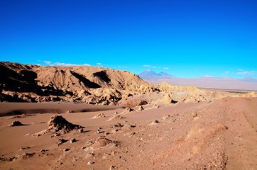 Fototapeta na wymiar Panoramic view of the Moon Valley or Valle de la Luna close to San Pedro de Atacama in Chile, South America
