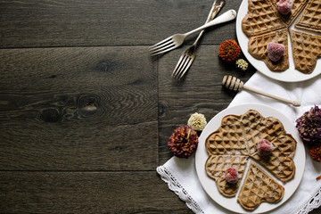 Waffles on dark table