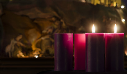 Advent Candles and Creche Week 2 - obrazy, fototapety, plakaty