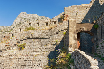 Walls of old Kotor fortress. Montenegro