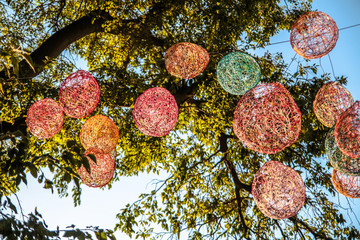 decoration on the tree balls of thread