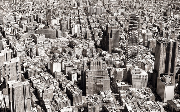Fototapeta Black and white aerial view of New York City