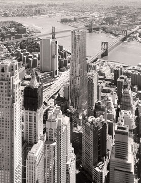 Fototapeta Black and white aerial view of downtown New York City