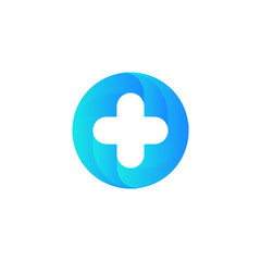 Fototapeta premium Blue vector medical cross logo. Round shape logotype. Religious sign. Doctors office emblem. Ambulance label. First aid symbol. Plus button. illustration.