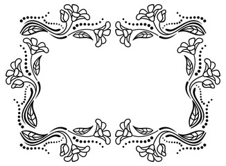Black and white frame outline decorative flowers. Copy space. 