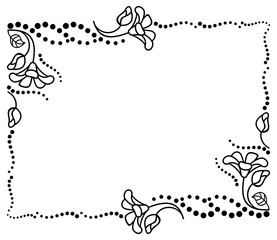 Black and white frame outline decorative flowers. Copy space. 