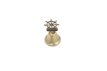 Fototapeta na wymiar brass bell with nautical décor on white background