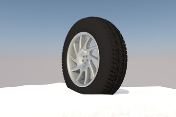 Snow Ice Tire concept 3d rendering illustration