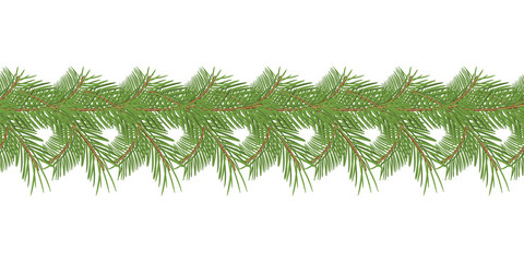 Horizontal seamless pattern of the branches of a spruce.Vector illustration.