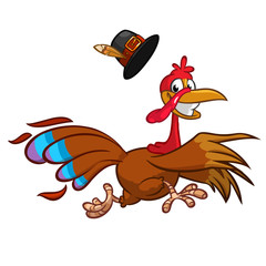Happy turkey cartoon running. Vector cartoon