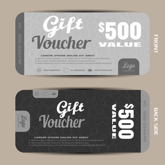 Vector gift voucher on the light hexagon pattern and gray background.