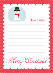 cartoon letter to santa with cute snowman