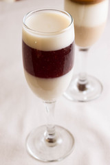 Panna cotta with strawberry jam in a glass