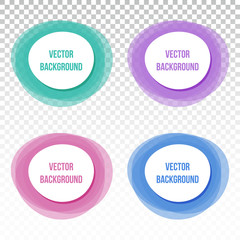 Set, collection of four colorful banners, buttons, frames, round design elements on transparent background.