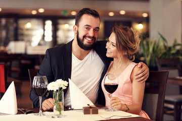 Romantic couple dating in restaurant