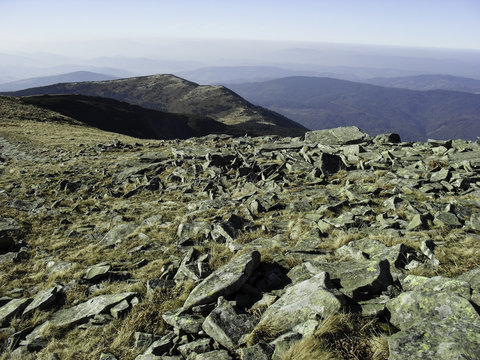 View of Polish mountains during late autumn.