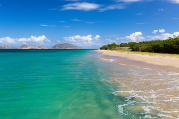 St Kitts from a beach on St Nevis in the Caribbean