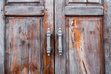 old wooden door brown retro, Thai design craft door background