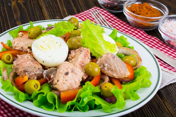 Fish salad with salmon and egg
