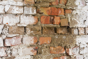 old brick wall with crumbling plaster