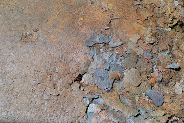 Flakes of rust on a sheet of rusty iron. Background of rust. Corrosion of metal