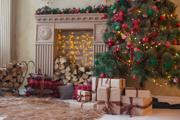Christmas decorations, Christmas tree, gifts, new year