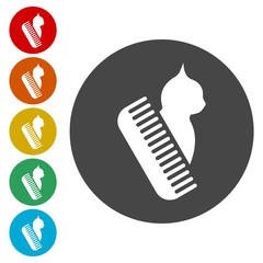 Pet shop design, animal icon, cat and comb icons set 
