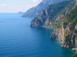Aerial view of the mountains, the Mediterranean Sea, the Amalfi Coast, Italy