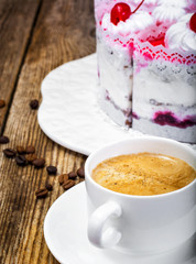 Coffee, Cake with Cream and Cherry