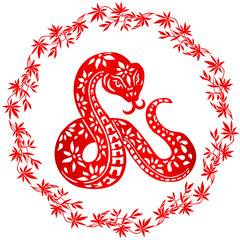Zodiac Sign for Year of Snake, The Chinese traditional paper-cut art - 127442311