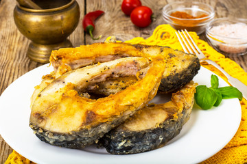 Fried white fish steaks