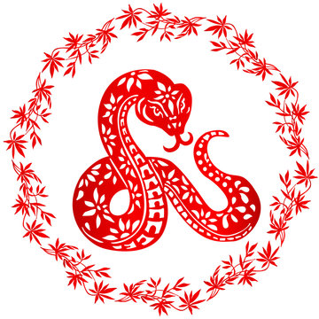 Zodiac Sign for Year of Snake, The Chinese traditional paper-cut art