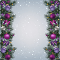 Fototapeta na wymiar Christmas background with fir branch border and decoration