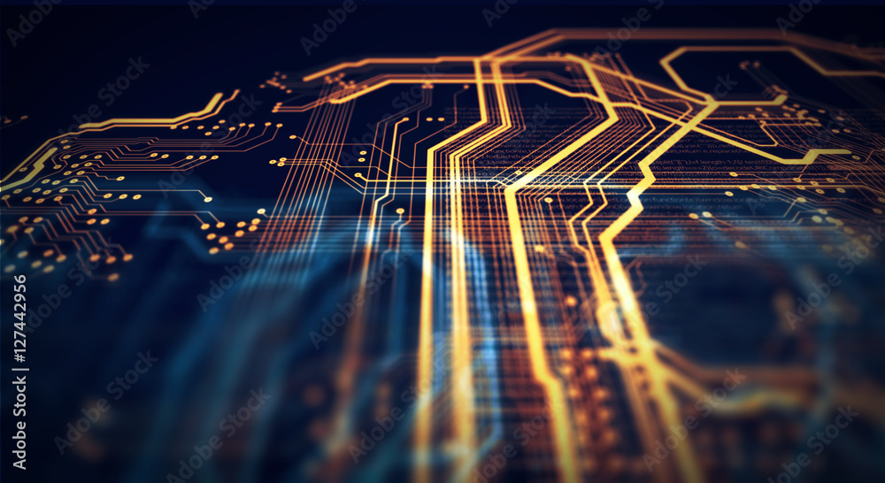 Poster Technology background of the abstract computer motherboard, can be used in the description of technological processes, science. Can be used as digital dynamic wallpaper.