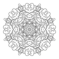 Floral lace motifs. Mandala. Zentangl relaxation. Hand drawn coloring