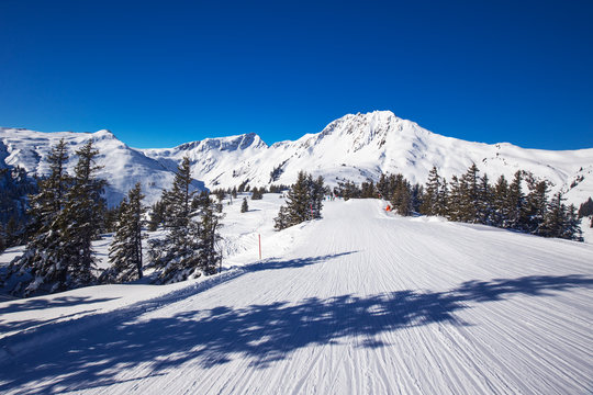 Ski slopes in Kitzbühel ski resort in Tyrolian Alps, Austria