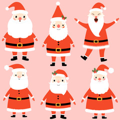 Cute Santa Claus characters set. Christmas holiday illustration.