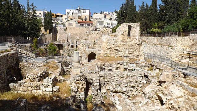 Pool of Bethesda ruins in Old City Jerusalem