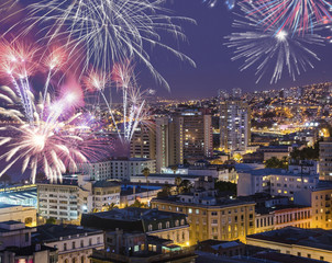 Naklejka premium FIREWORKS IN VALPARAISO CHILE, NEW YEAR 2015