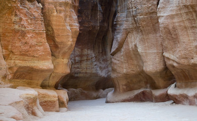 Petra canyon called the Siq that leads to the Nabatean city, Jordan