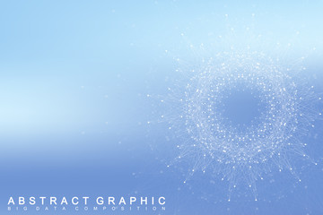 Graphic abstract background communication. Big data complex with compounds. Perspective backdrop. Minimal array Big data. Digital data visualization. Scientific vector illustration