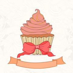 Hand drawn background of doodle style cupcakes