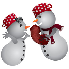 Snowman and Snowwoman singing a Christmas song