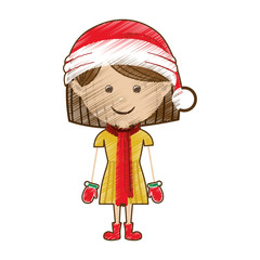 woman wearing hat merry christmas icon image vector illustration design 
