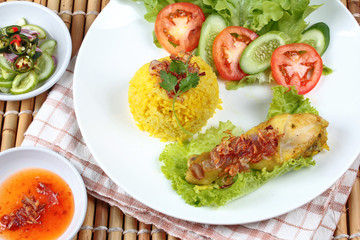Muslim yellow jasmine rice with chicken,Halal food
