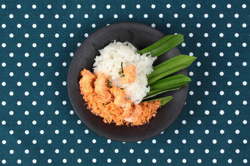 Sticky rice with stir-fried grated coconut,shrimp