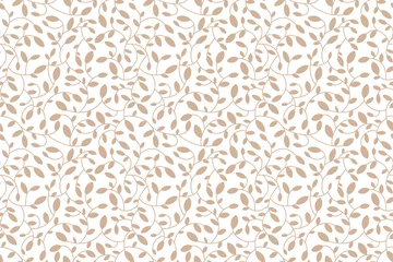 Behang Bloemen naadloos bladpatroon. Bruin beige bladeren en spruiten. Geïllustreerde achtergrond. Vector. Afdrukken voor textiel of web © v_ctoria