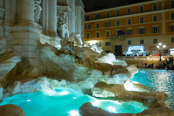 Rome sightseeing - the famous Fountains of Trevi - Fontana di Trevi in the historic district