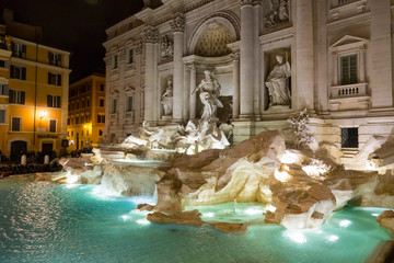 A beautiful place in Rome - the romantic Fountain of Trevi illuminated in the night
