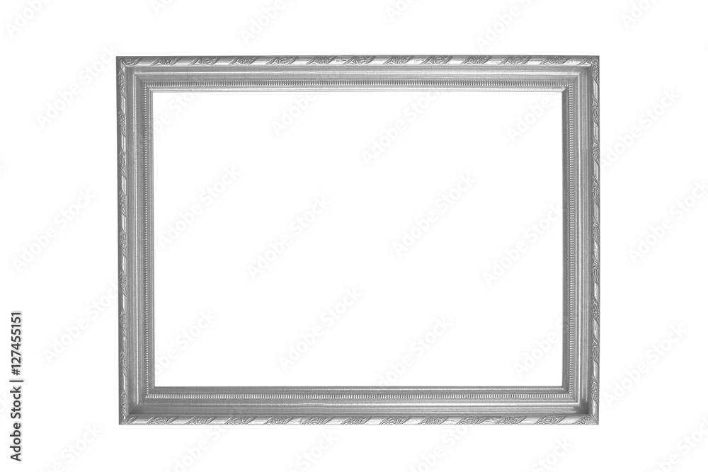 Wall mural silver picture frame isolated on white background.